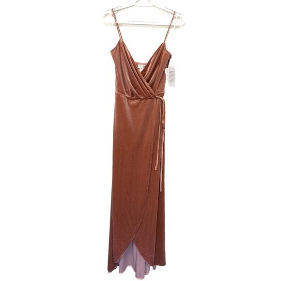 NWT AFTER SIX | Tawny Rose 1536 Full length Velvet Wrap Dress S - Picture 4 of 7